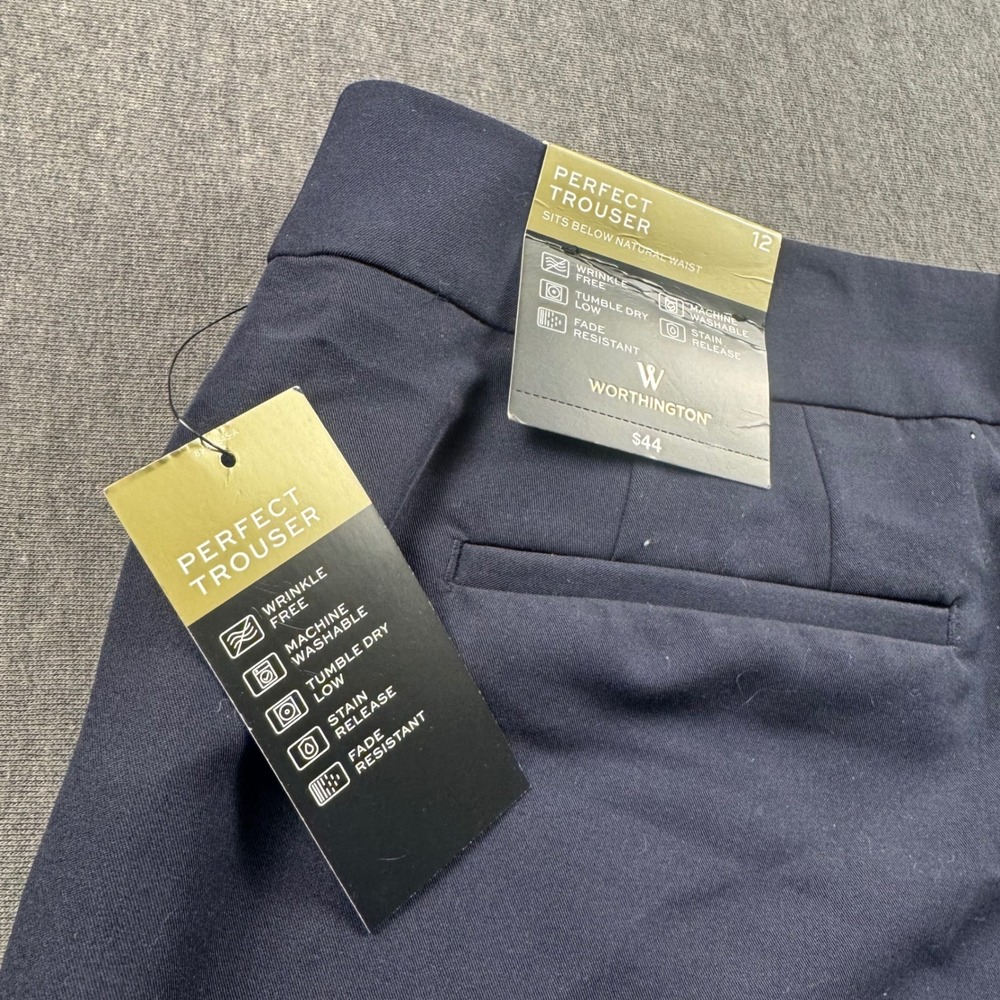 Worthington Perfect Trouser Navy‎ Blue Dress Pants Mens Size 12 Wrinkle Free NEW